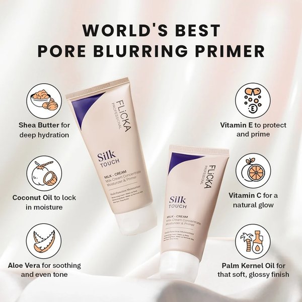 Flicka Flawless Base Duo | Silk Touch 3-in-1 Primer + The Base Story Foundation for Long-Lasting, Matte Perfection